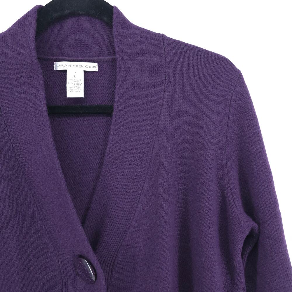 Sarah Spencer Lambswool Angora Quiet Lux Purple Mock Neck Flared Sleeve Cardi L - Picture 4 of 14